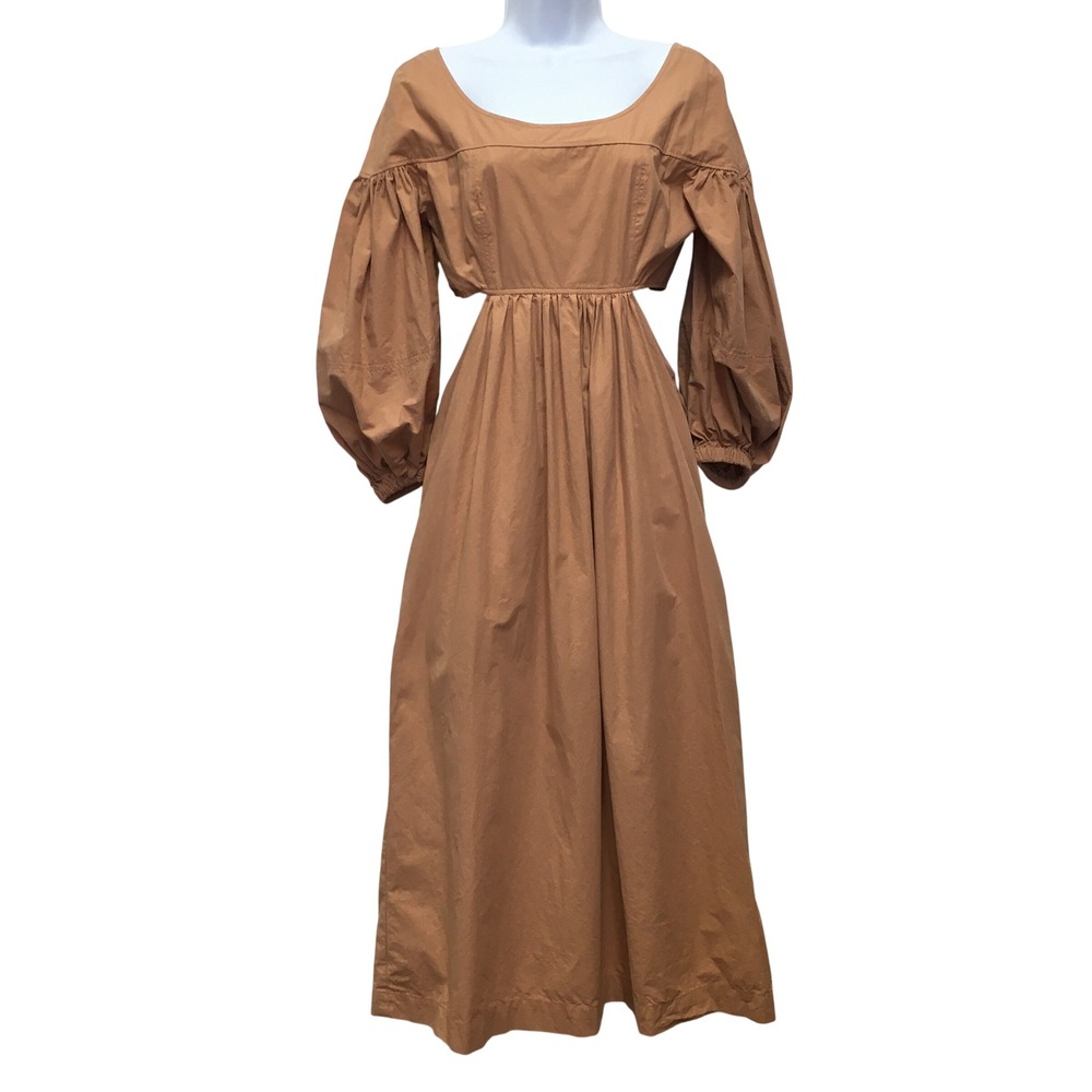 Squarebear Puff Sleeve Cutout Dress Medium Tan Boho Cottagecore Chic